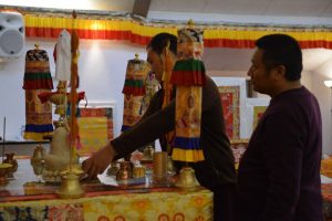 Ven. Tulku Jigdral Ngawang Kunga Rinpoche and Ven. Tulku Dakpa Rinpoche setting up the mandala.