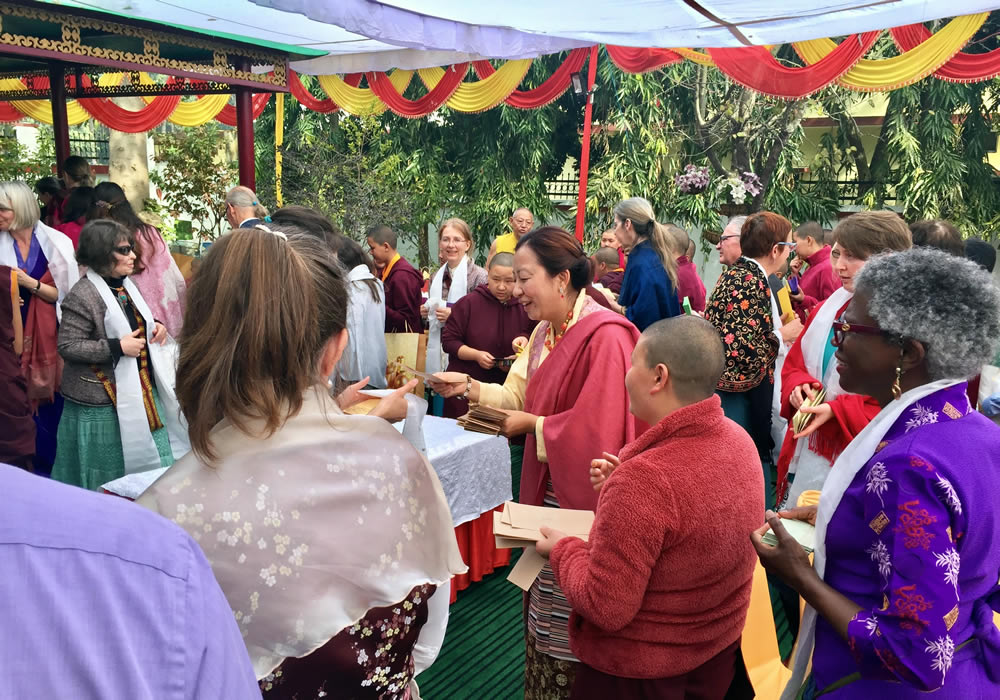 Minling Jets&uuml;n Dechen Paldr&ouml;n gathers with members of the Western sangha on Losar