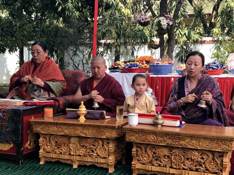 Minling Sangyum Kushog, Jets&uuml;n Khandro Rinpoche, Jets&uuml;n Dechen Paldr&ouml;n, and Jets&uuml;n Rinpoche during the practice of the Minling Dorsem